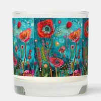 Teal and Orange Doodle Flowers Scented Jar Candle