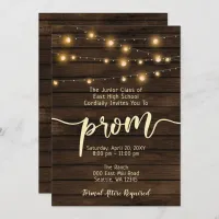 Rustic Barn Wood String lights Prom Invitation