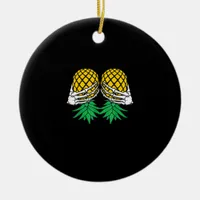 Halloween Upside Down Pineapple Swinger Skeleton H Ceramic Ornament