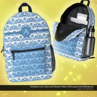 Celestial Love Stars Hearts Pattern Monogrammed Printed Backpack