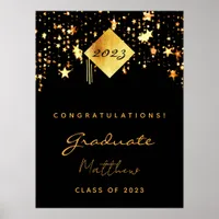 Graduation party 2024 black gold stars graduate poster