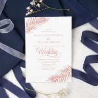 Elegant Palm Leaf Rose Gold White Tropical Wedding Invitation