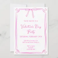 Cute Valentine's Day Party Girly Pink Bow Hearts Invitation