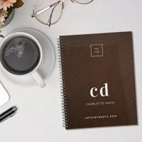 Logo brown leather monogram initials busines notebook