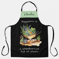 Gardening Happiness Quote Wheelbarrow of Flowers Apron