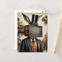 Steampunk Rabbit Man With A TV Head Static Postcard