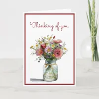 Thinking of You Watercolor Daisies in a Jar Card