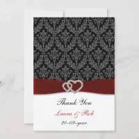 damask diamante red wedding thank you