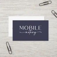 Mobile Notary Dark Blue Hand Lettering Business Card