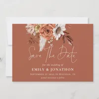 Boho Terracotta Fall Florals QR Code Rust Wedding Save The Date