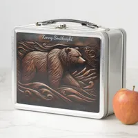 Apex Predator: Leather Etched Grizzly Metal Lunch Box