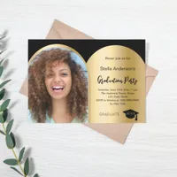 Black gold photo arch graduation 2025 invitation