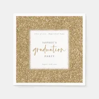 Modern Script Gold Glitter Name Graduation Party Napkins