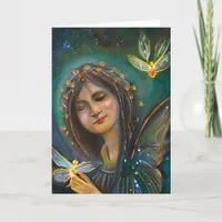 Ethereal Woman Holding Gold Butterflies Birthday Card