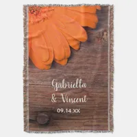 Rustic Orange Daisy and Barn Wood Country Wedding Throw Blanket