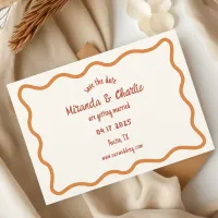 Whimsical Minimal Wavy Border Handwritten 70s  Save The Date