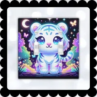 Cute Kids Holographic White Tiger | Light Switch Cover