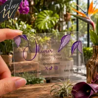 Plum Purple Botanical Leaves Specialty Florist Clear Business Cards