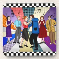 1950's Retro Nostalgic Couple Dancing  Beverage Coaster