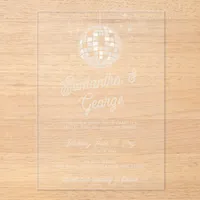 Retro Groovy 70s Ivory Orange Photo Disco Wedding Acrylic Invitations