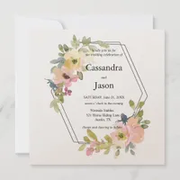 Trendy Watercolor Geometric Floral Wedding Invitation