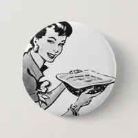 Retro Woman With Home Cooked Meal Button