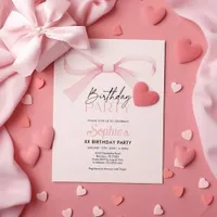 Birthday Invitation, Pink Coquette Bow Birthday  Invitation