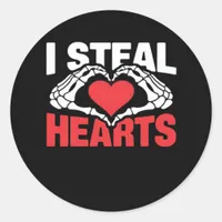 Steal Hearts Valentines Day Funny Skeleton Hand Cl Classic Round Sticker