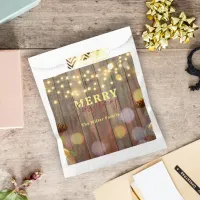 Christmas Lights and Pine Cones on Rustic Wood  Favor Bag