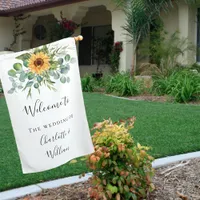 Wedding sunflower eucalyptus greenery welcome  house flag