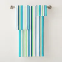 Blue white green beach bathroom coastal bath towel set