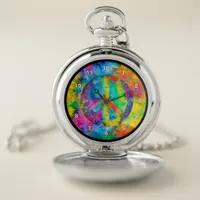 [Atomic Tie-Dye] Rainbow Colors Peace Sign Symbol Pocket Watch