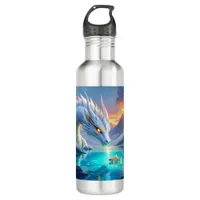 Surreal White Dragon and Gold Fish Stainless Steel Water Bottle