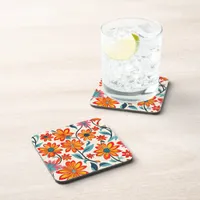 Whimsical Folk Art Flowers  Beverage Coaster