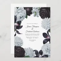 Black & Silver Photo/QR Code Floral Wedding Invitation