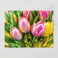 Elegant tulips with gold accents, Easter  Holiday Postcard