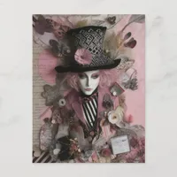 Female Hatter Pink Mixed Media Collage Postcard