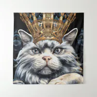 Grey Cat in a Crown Tapestry