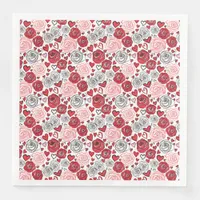 Doodle Art Style Red Pink Roses Hearts Valentine's Paper Dinner Napkins