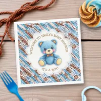 Blue and Brown Crocheted Teddy Bear It's a Boy Napkins