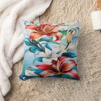 Vibrant Flowers in Bloom Surrounded by Swirls Throw Pillow