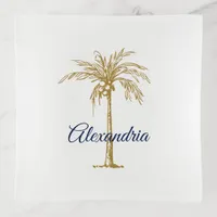 Navy Blue Artistic Tropical Gold Palm Tree Custom Trinket Tray