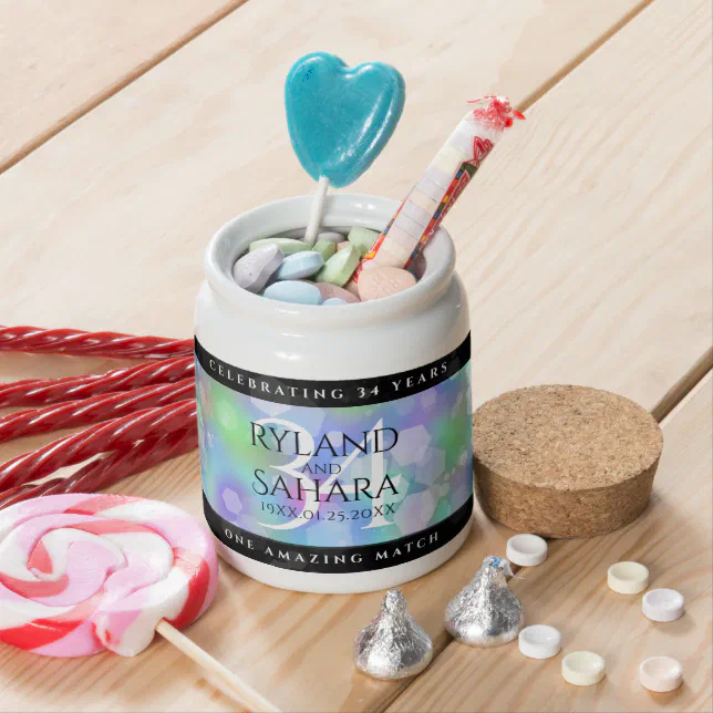 Elegant 34th Opal Wedding Anniversary Celebration Candy Jar