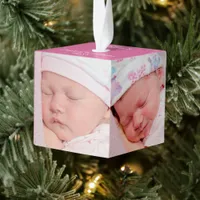 Baby First Christmas Five photos Keepsake Pink Cube Ornament