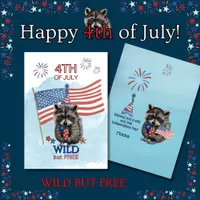 Wild Raccoon Girl Celebrates Fourth of July Holiday Card