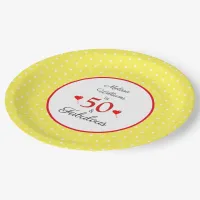 50 & Fabulous Name Red 50th Birthday Yellow White Paper Plates