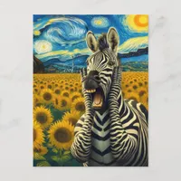 Zebra Screams in Sunflower Field Postcard