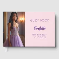 Pink photo birthday guest book
