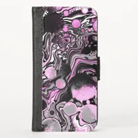 Pink and Black Marble Fluid Art Digital Pour Paint iPhone XS Wallet Case