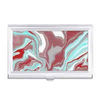 Teal, Burgundy, Red and White Marble Swirls Business Card Case